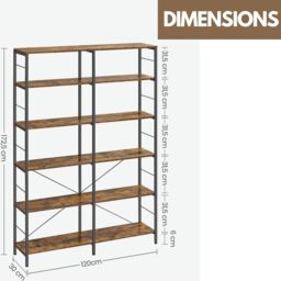 Rafaelo Mobilia 6 Tier Industrial Bookcase Large in Dark Brown - thumbnail 6