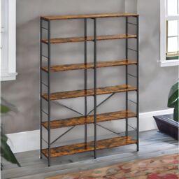 Rafaelo Mobilia 6 Tier Industrial Bookcase Large in Dark Brown - thumbnail 3