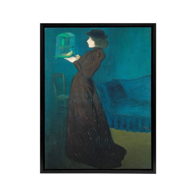 "Artery8 Rippl Ronai Jozsef Woman With A Birdcage Framed Canvas Wall Art Print in Blue - Size: W18"" x H24""" - image 1