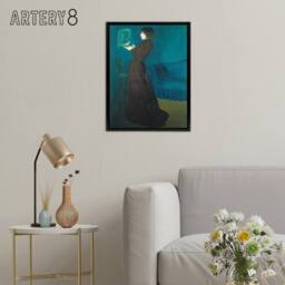 "Artery8 Rippl Ronai Jozsef Woman With A Birdcage Framed Canvas Wall Art Print in Blue - Size: W18"" x H24""" - thumbnail 3