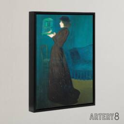 "Artery8 Rippl Ronai Jozsef Woman With A Birdcage Framed Canvas Wall Art Print in Blue - Size: W18"" x H24""" - thumbnail 2