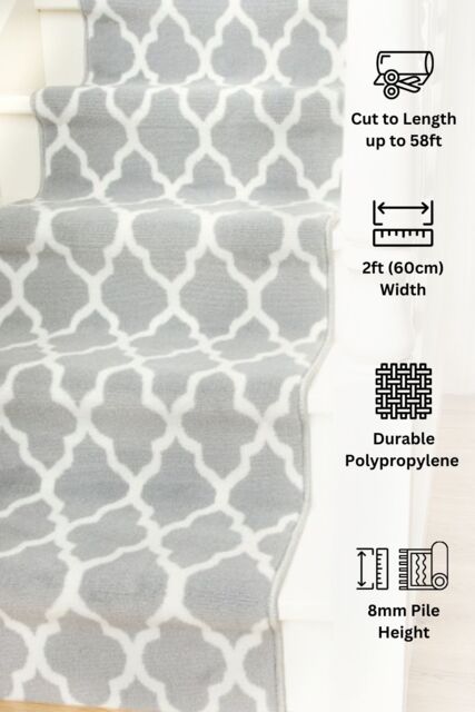 Kukoon Grey Trellis Cut to Measure Stair Carpet Runner Rug 60cm Wide - Size: 60 cm x 240 cm - image 1