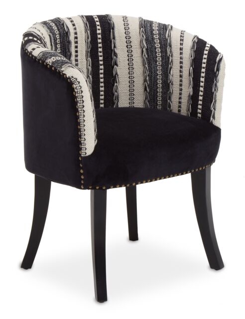Orsina Black & White Chair, Stud Detail Boho Accent Chair with Mango Wood Legs, Monochrome Upholstered Chair - image 1