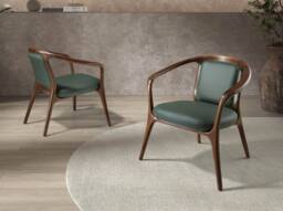 Angel Cerda Dark-Green Leatherette Armchair with Walnut Legs in Dark Green - thumbnail 3
