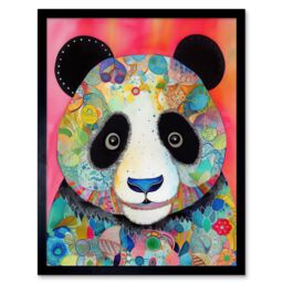 "Artery8 Wall Art Print Panda Spirit Animal Portrait Folk Art Watercolour Painting Art Framed in Black - Size: W12"" x H16""" - thumbnail 1