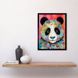 "Artery8 Wall Art Print Panda Spirit Animal Portrait Folk Art Watercolour Painting Art Framed in Black - Size: W12"" x H16""" - thumbnail 2