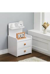 Wooden Leg 2 Drawer Wooden Bedside Nightstand in White