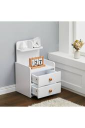 Wooden Leg 2 Drawer Wooden Bedside Nightstand in White - thumbnail 2