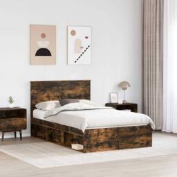 Berkfield Home Bed Frame Smoked Oak 120 x 200 cm Solid Pine Wood in Brown - thumbnail 3