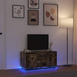 Berkfield Home TV Cabinet with LED Lights Smoked Oak 100x41x50 cm in Brown - Size: 100 x 41 x 50 cm - thumbnail 2