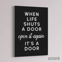 "Artery8 When Life Shuts A Door Open It Funny Cheeky Canvas Wall Art Print in Black - Size: W12"" x H16""" - thumbnail 2