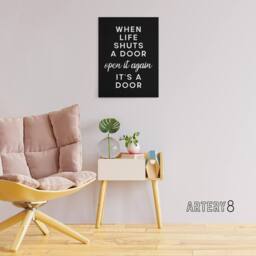 "Artery8 When Life Shuts A Door Open It Funny Cheeky Canvas Wall Art Print in Black - Size: W12"" x H16""" - thumbnail 3
