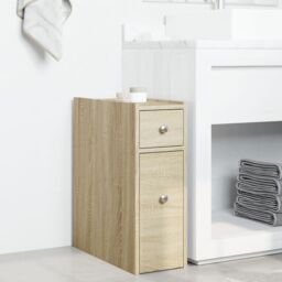 Berkfield Home Narrow Bathroom Cupboard with Wheels Sonoma Oak Engineered Wood in Brown - thumbnail 3