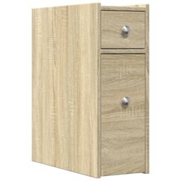 Berkfield Home Narrow Bathroom Cupboard with Wheels Sonoma Oak Engineered Wood in Brown - thumbnail 2