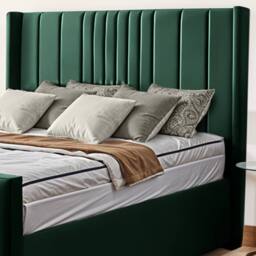 "UK Bed Furniture Balmoral Wingback Ottoman Gas Lift Upholstered Bed with 48"" Headboard in Green - Size: Super King" - thumbnail 2