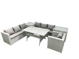 Fimous 6 Pieces Outdoor Rattan Sofa Set with Cushions Patio Garden Furniture Sets with Armchair Dining Table 2 Side Tables in Light Grey - thumbnail 1
