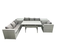 Fimous 6 Pieces Outdoor Rattan Sofa Set with Cushions Patio Garden Furniture Sets with Armchair Dining Table 2 Side Tables in Light Grey - thumbnail 2