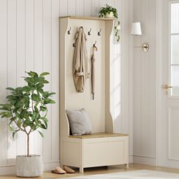 VonHaus Hallway Unit Coat Stand with Shoe Storage in Cream - Size: 1 Pack - thumbnail 1