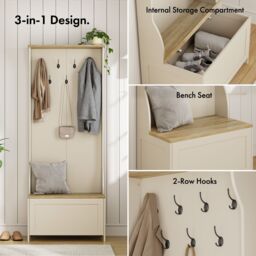 VonHaus Hallway Unit Coat Stand with Shoe Storage in Cream - Size: 1 Pack - thumbnail 6