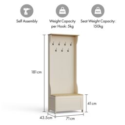 VonHaus Hallway Unit Coat Stand with Shoe Storage in Cream - Size: 1 Pack - thumbnail 9