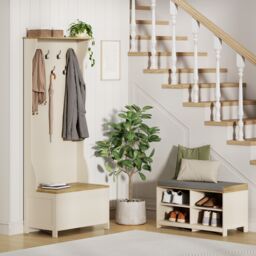 VonHaus Hallway Unit Coat Stand with Shoe Storage in Cream - Size: 1 Pack - thumbnail 3