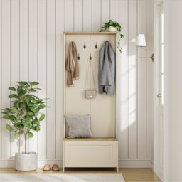 VonHaus Hallway Unit Coat Stand with Shoe Storage in Cream - Size: 1 Pack - thumbnail 8