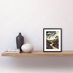 "Artery8 Wall Art Print Scottish Countryside Path with Purple Heather Artwork Framed 9X7 Inch in Black - Size: W7"" x H9""" - thumbnail 2