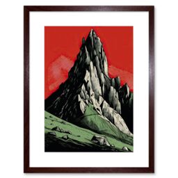 "Artery8 Wall Art Print Tryfan Mountain Peak Bold Linocut Artwork Framed 9X7 Inch in Brown - Size: W7"" x H9""" - thumbnail 1