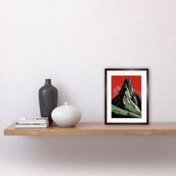 "Artery8 Wall Art Print Tryfan Mountain Peak Bold Linocut Artwork Framed 9X7 Inch in Brown - Size: W7"" x H9""" - thumbnail 2