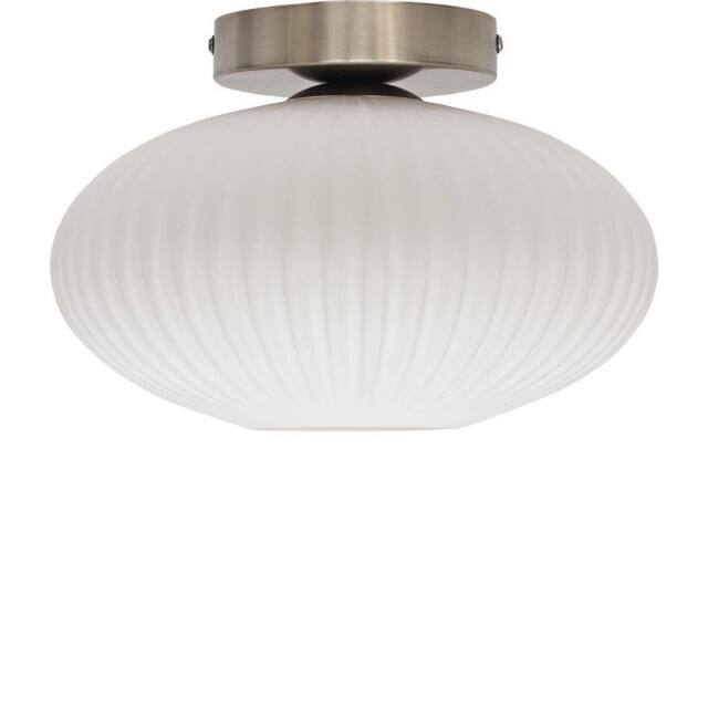 First Choice Lighting Baton - White Ribbed Oval Glass Satin Nickel Ceiling Light Fitting - image 1