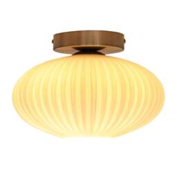 First Choice Lighting Baton - White Ribbed Oval Glass Satin Nickel Ceiling Light Fitting - thumbnail 2