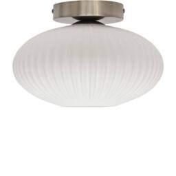 First Choice Lighting Baton - White Ribbed Oval Glass Satin Nickel Ceiling Light Fitting - thumbnail 1
