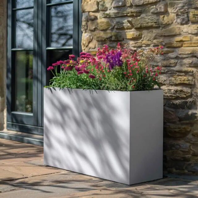 Woven Wood 90cm Long Zinc Matte White 60cm Tall Trough Planter - image 1