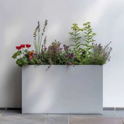 Woven Wood 90cm Long Zinc Matte White 60cm Tall Trough Planter - thumbnail 3