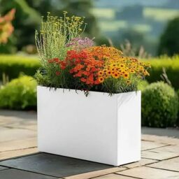 Woven Wood 90cm Long Zinc Matte White 60cm Tall Trough Planter - thumbnail 4