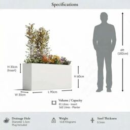 Woven Wood 90cm Long Zinc Matte White 60cm Tall Trough Planter - thumbnail 2