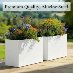 Woven Wood 90cm Long Zinc Matte White 60cm Tall Trough Planter - thumbnail 9