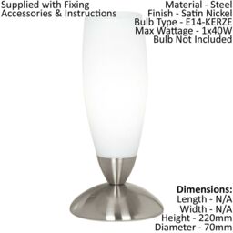 Loops 2 PACK Table Lamp Colour Satin Nickel Shade White Glass In Line Switch E14 40W in Metallics - thumbnail 2