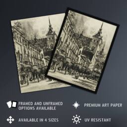 "Artery8 Joseph Pennell The Zocodover Toledo Cityscape Drawing Wall Art Print in Grey - Size: W12"" x H16""" - thumbnail 2