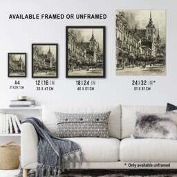 "Artery8 Joseph Pennell The Zocodover Toledo Cityscape Drawing Wall Art Print in Grey - Size: W12"" x H16""" - thumbnail 3