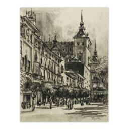 "Artery8 Joseph Pennell The Zocodover Toledo Cityscape Drawing Wall Art Print in Grey - Size: W12"" x H16""" - thumbnail 1