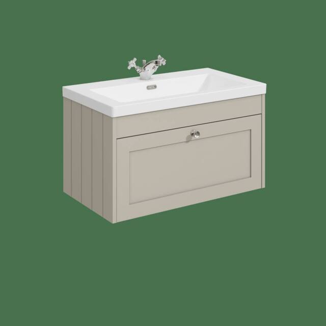 Balterley 800mm Wall Hung 1 Drawer Unit, Minimalist Basin 1 Tap Hole Pebble Grey - image 1