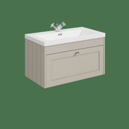 Balterley 800mm Wall Hung 1 Drawer Unit, Minimalist Basin 1 Tap Hole Pebble Grey - thumbnail 1