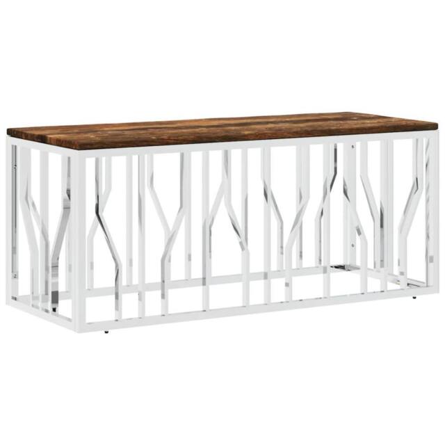Berkfield Home Coffee Table Stainless Steel & Solid Wood Reclaimed in Silver - image 1