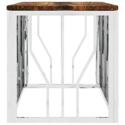 Berkfield Home Coffee Table Stainless Steel & Solid Wood Reclaimed in Silver - thumbnail 4