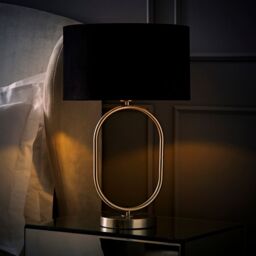 ValueLights Antonia Black Velvet Drum Shade Brush Chrome Oval Table Lamp & Bulb in Silver