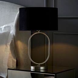 ValueLights Antonia Black Velvet Drum Shade Brush Chrome Oval Table Lamp & Bulb in Silver - thumbnail 3
