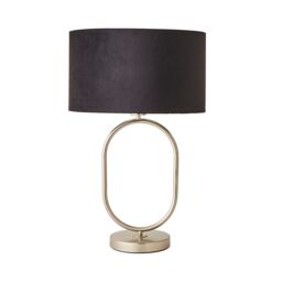 ValueLights Antonia Black Velvet Drum Shade Brush Chrome Oval Table Lamp & Bulb in Silver - thumbnail 2