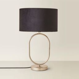ValueLights Antonia Black Velvet Drum Shade Brush Chrome Oval Table Lamp & Bulb in Silver - thumbnail 6