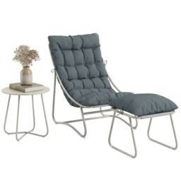 OUTSUNNY 3 Piece Bistro Set, Outdoor Table & Chair Set with Footstool in Dark Grey - thumbnail 2